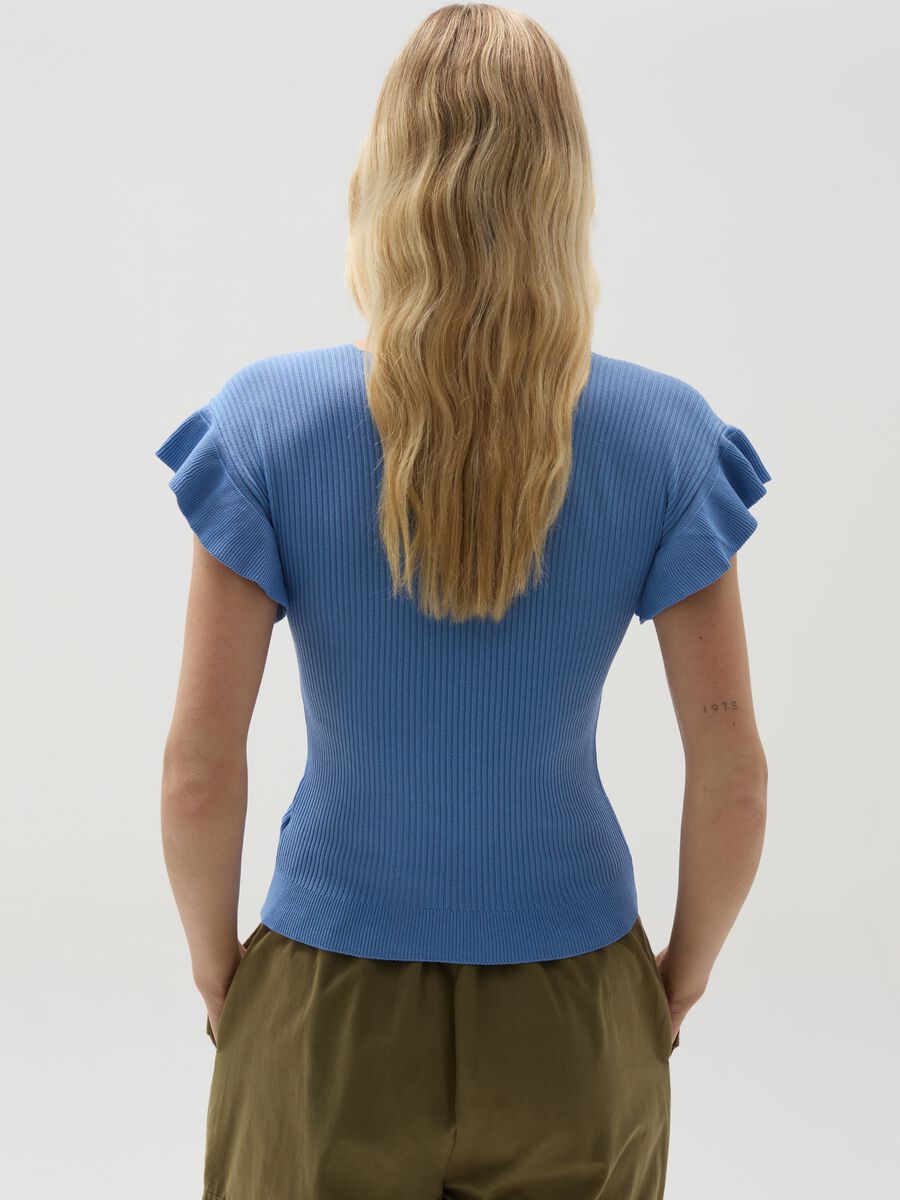 Ribbed T-shirt with sleeves and flounce_2