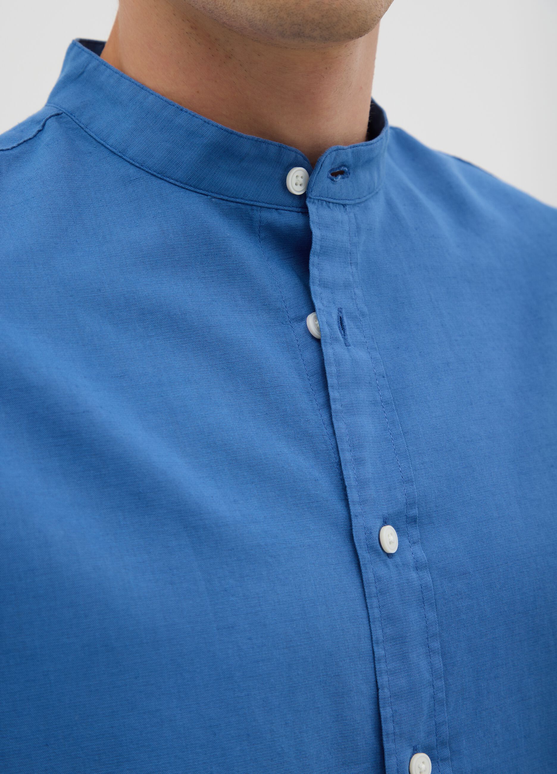 Camicia da uomo in misto cotone blu regular fit