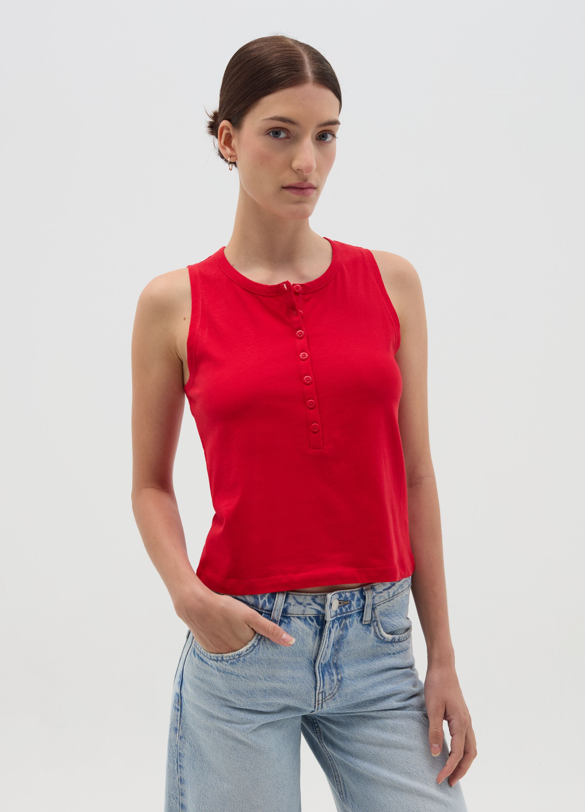 Tank top with granddad neck