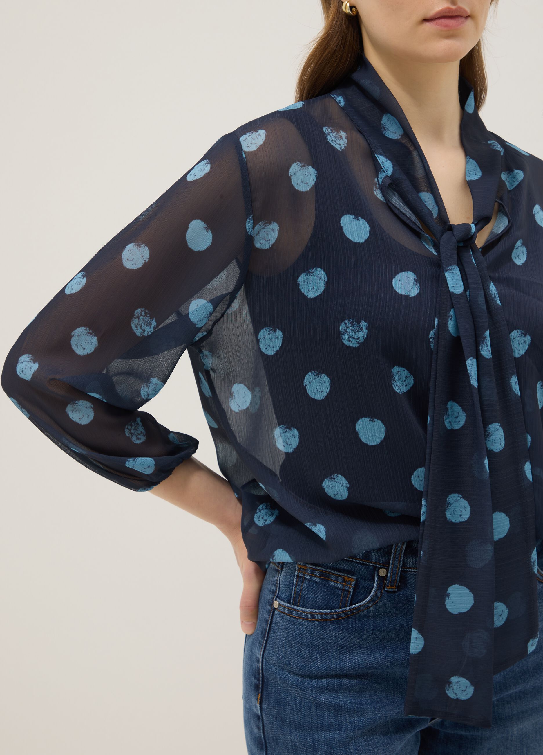 Multicolour Long Sleeve Blouse with Polka Dots, Regular Fit