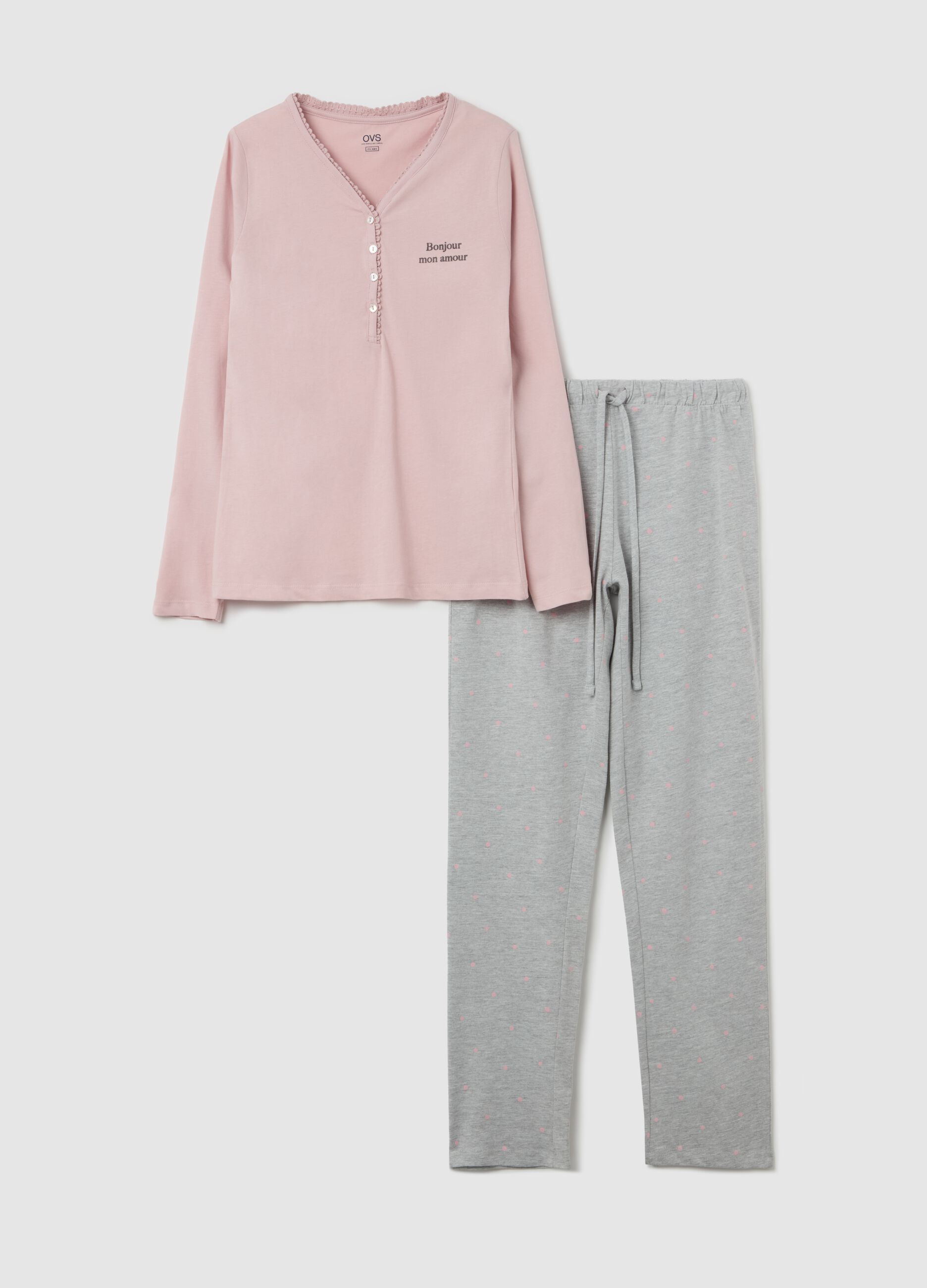 Cotton pyjamas with granddad neckline