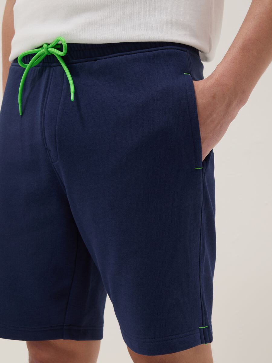 Blue cotton-blend Bermuda shorts with elasticated waistband_3