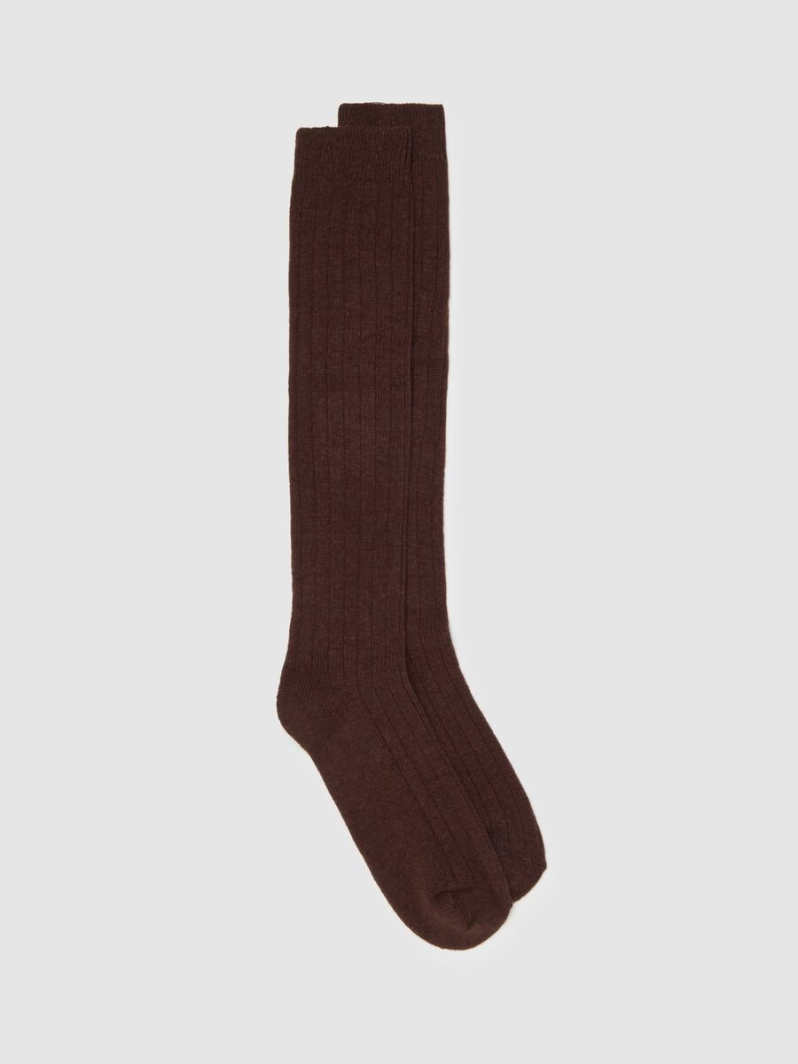 Brown Ribbed Long Socks_0