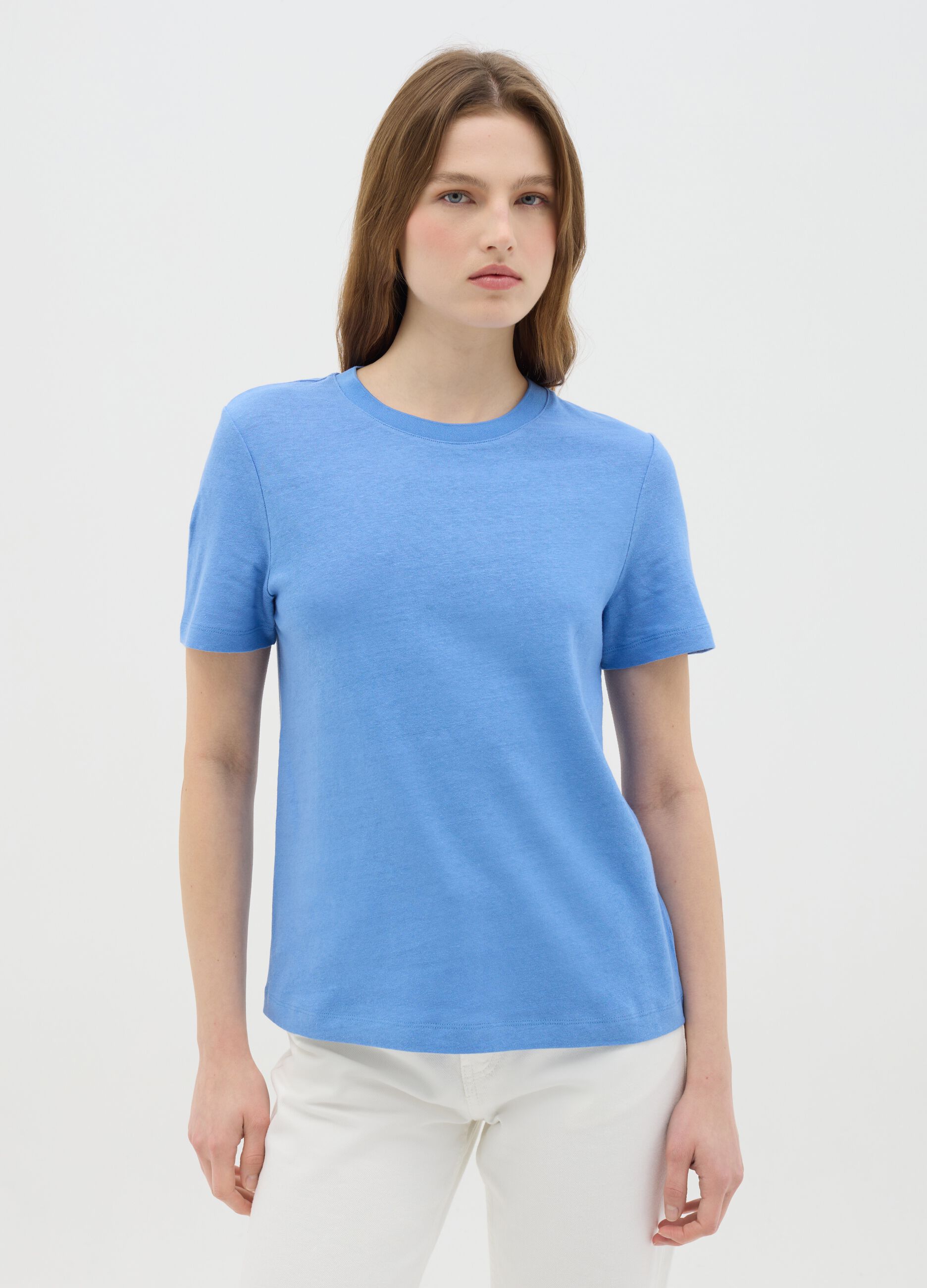 Blue cotton and linen T-shirt