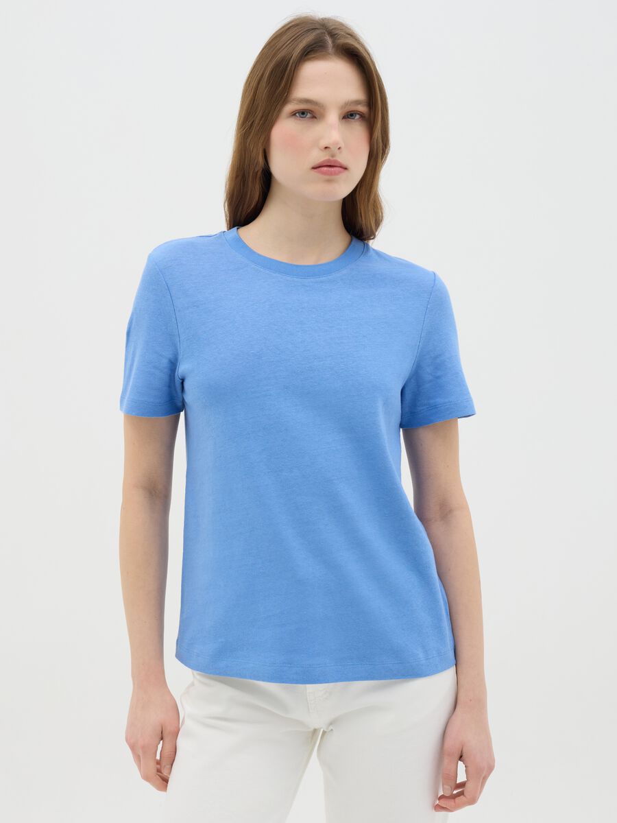 Blue cotton and linen T-shirt_0