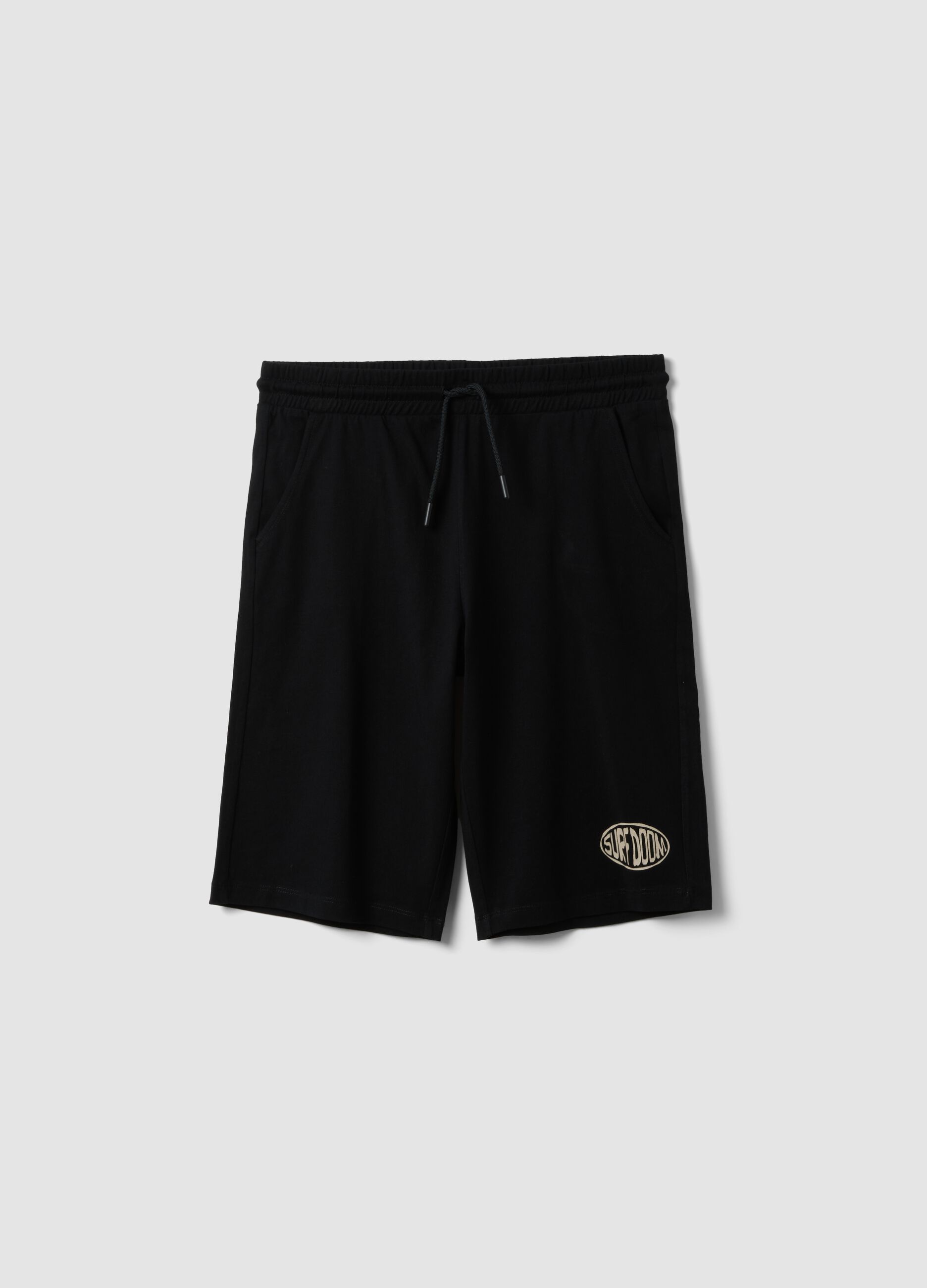 Black organic cotton Bermuda shorts with elasticated waist