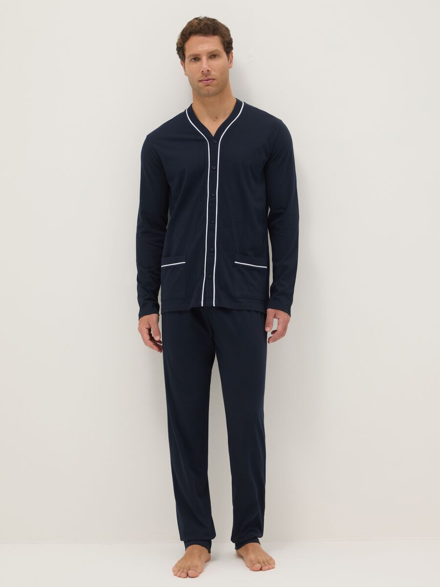 Pure cotton blue pyjamas, regular fit with contrast detailing_0