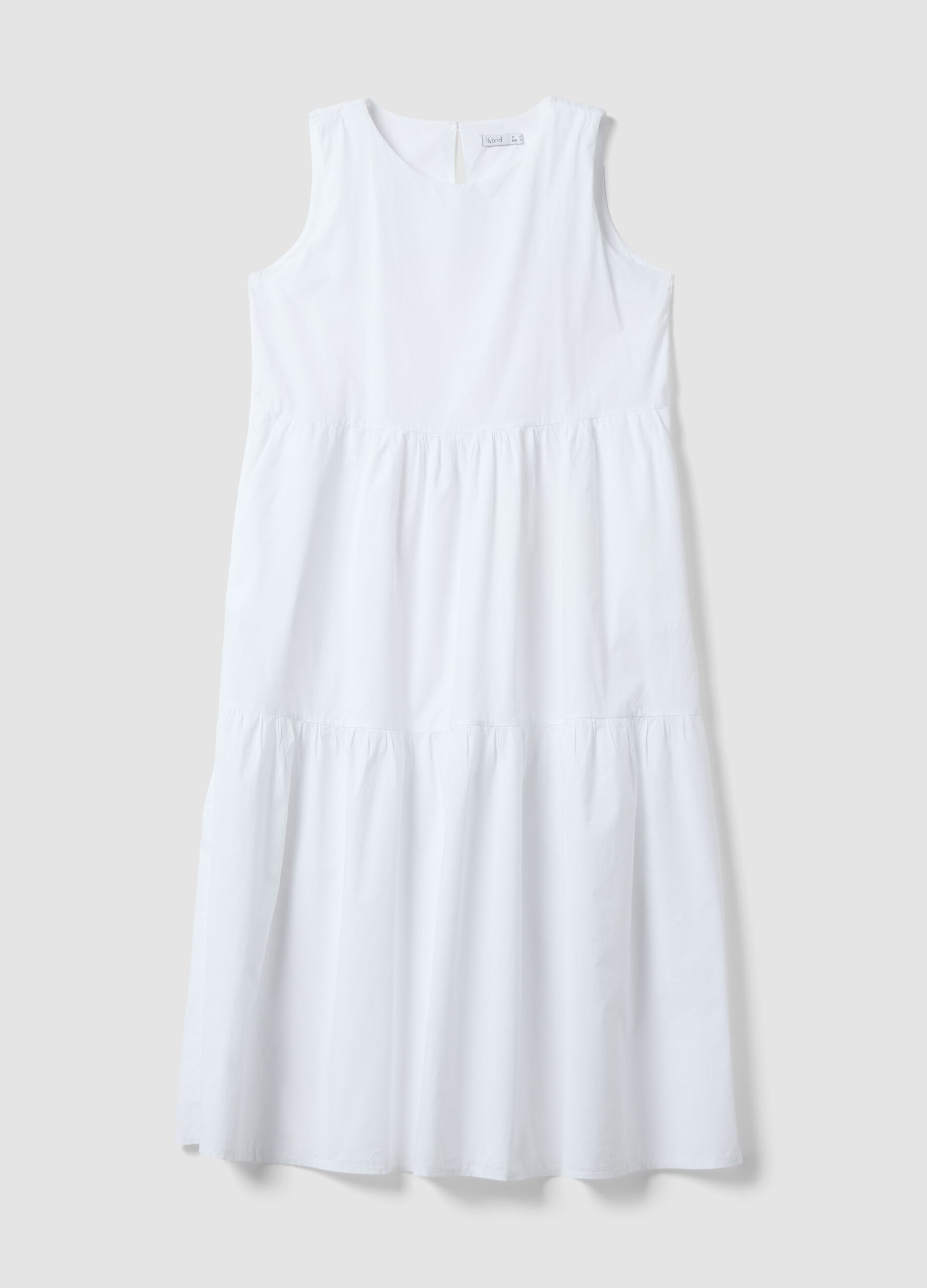 White sleeveless pure cotton tiered dress, regular fit