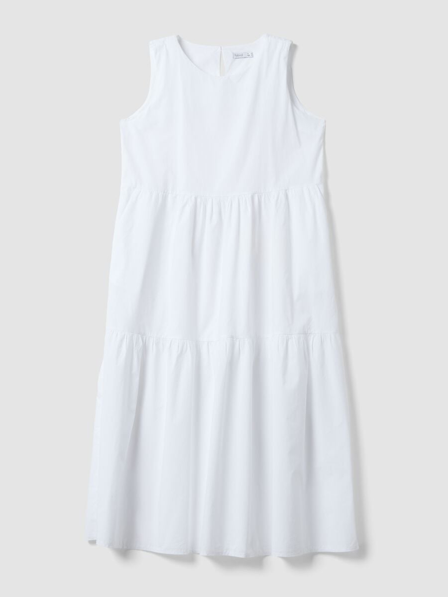 Abito bianco smanicato in puro cotone con balze regular fit_4