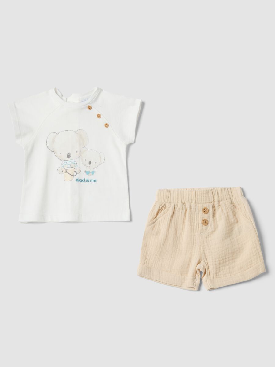 Set in puro cotone multicolor da neonato con stampa e bottoni_0