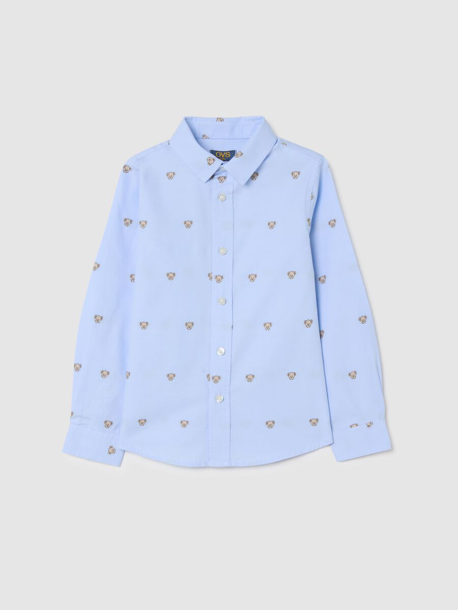 Camicia azzurra in cotone a maniche lunghe_0