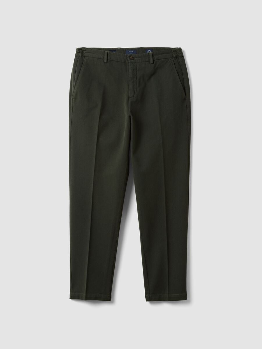 Green cotton and stretch modal chino trousers_0
