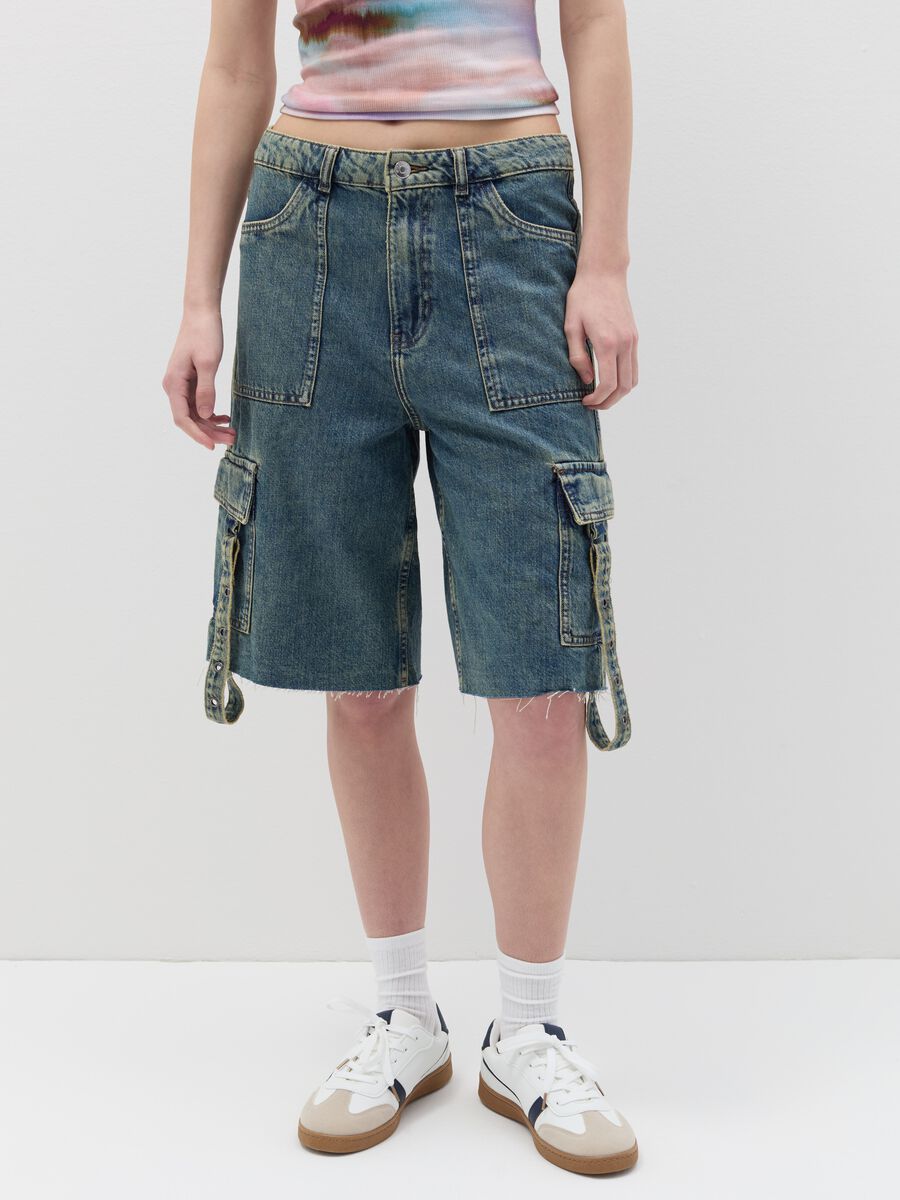 B.ANGEL X THE SEA BEYOND cargo Bermuda shorts in denim_1