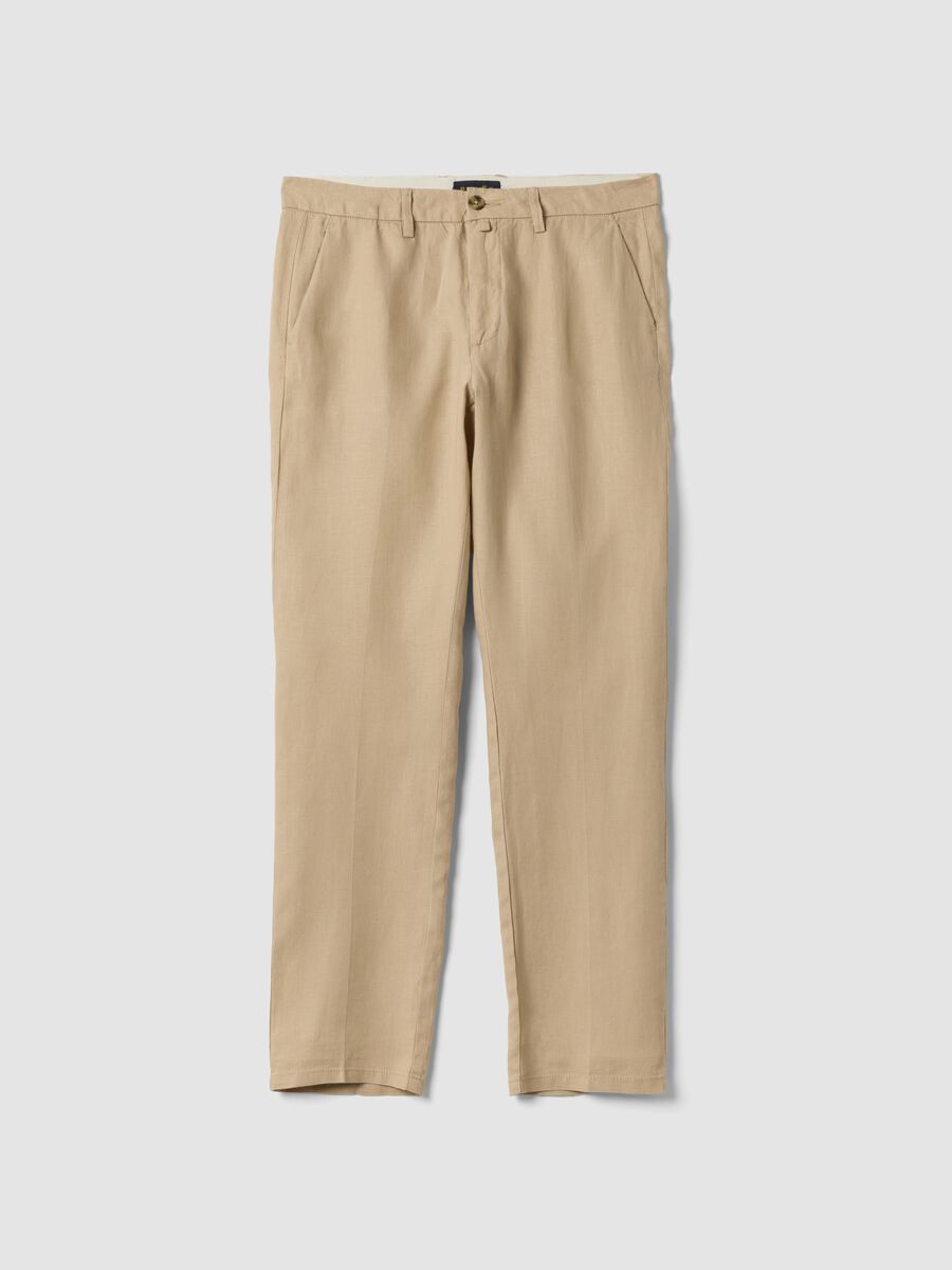 Beige pure linen chino trousers, regular fit_4