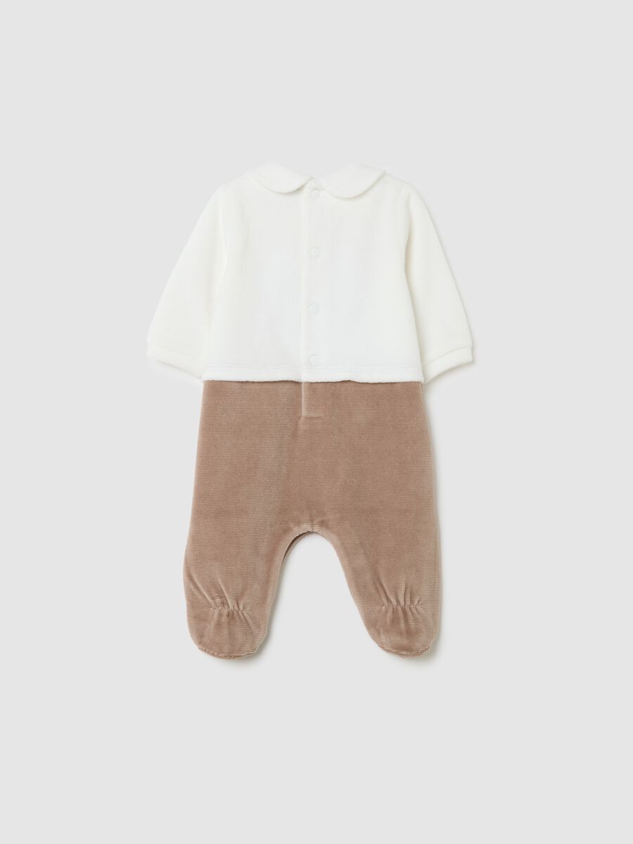 Multicolour Velour Baby Sleepsuit with Embroidery_1
