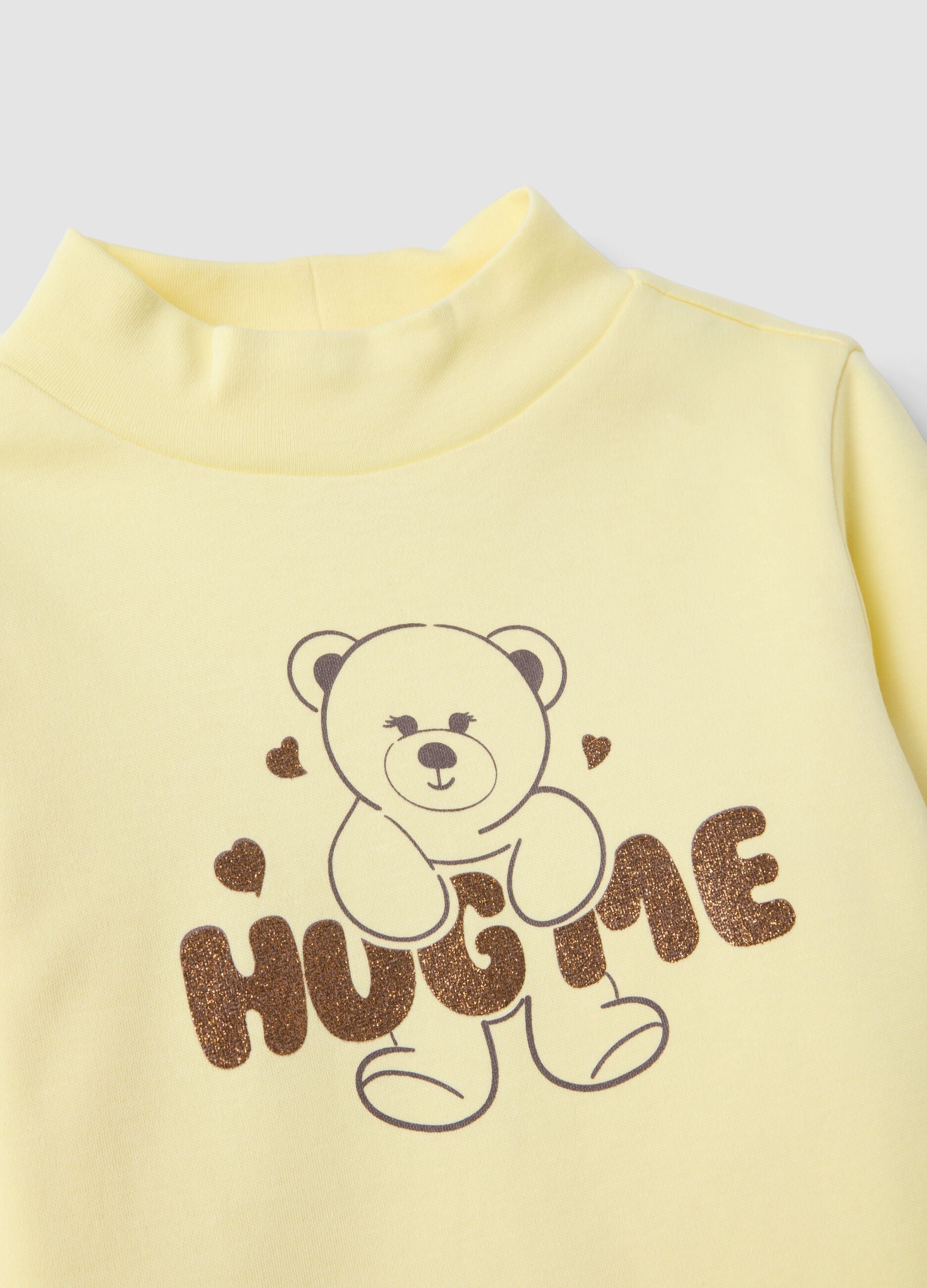 Yellow T-shirt in pure organic cotton with a high neck