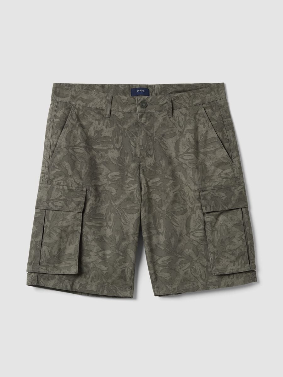 Grey stretch cotton cargo bermuda shorts_4