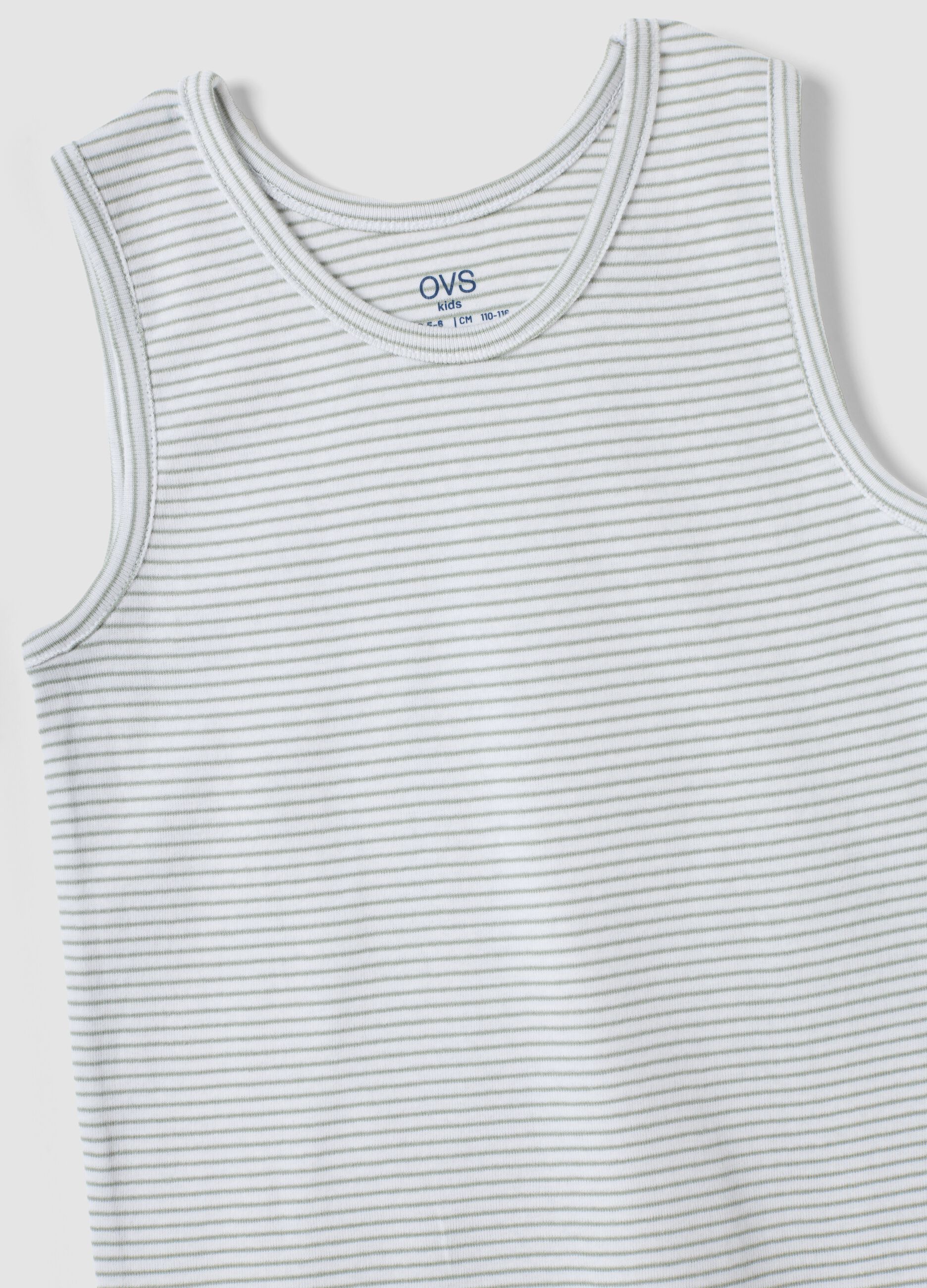 2-pack grey and green striped vests in pure organic cotton