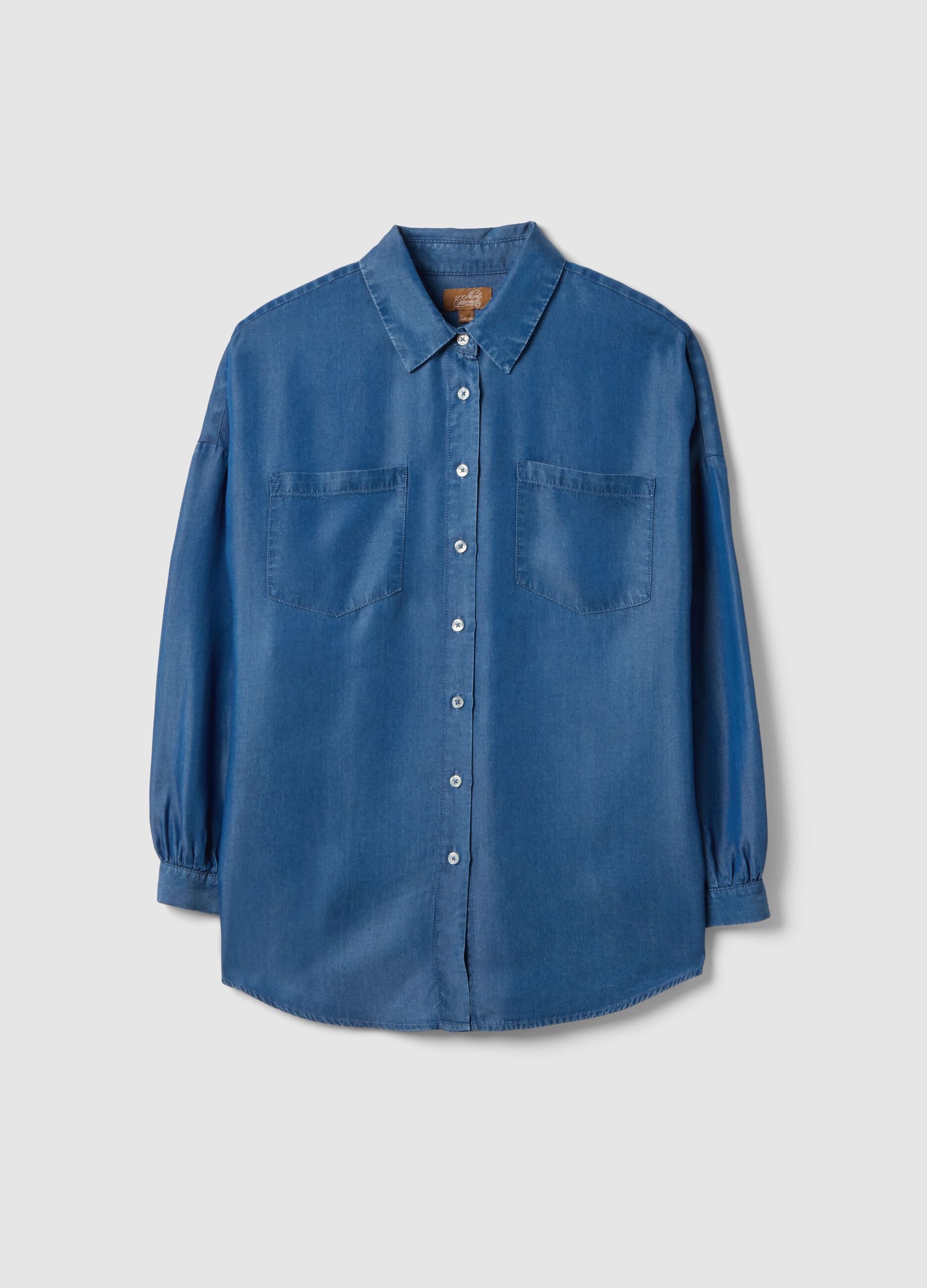 Maternity shirt in pure blue lyocell regular fit with buttons