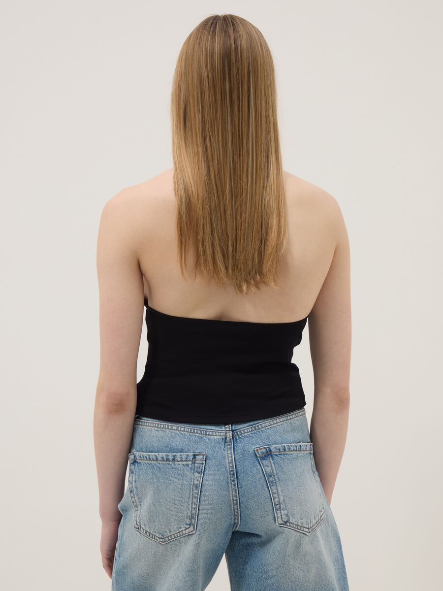 Black stretch cotton regular-fit tank top with deep neckline_3