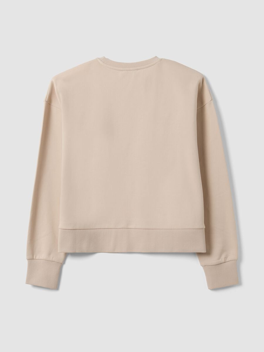 Felpa beige in misto cotone con girocollo e stampa teddy_5