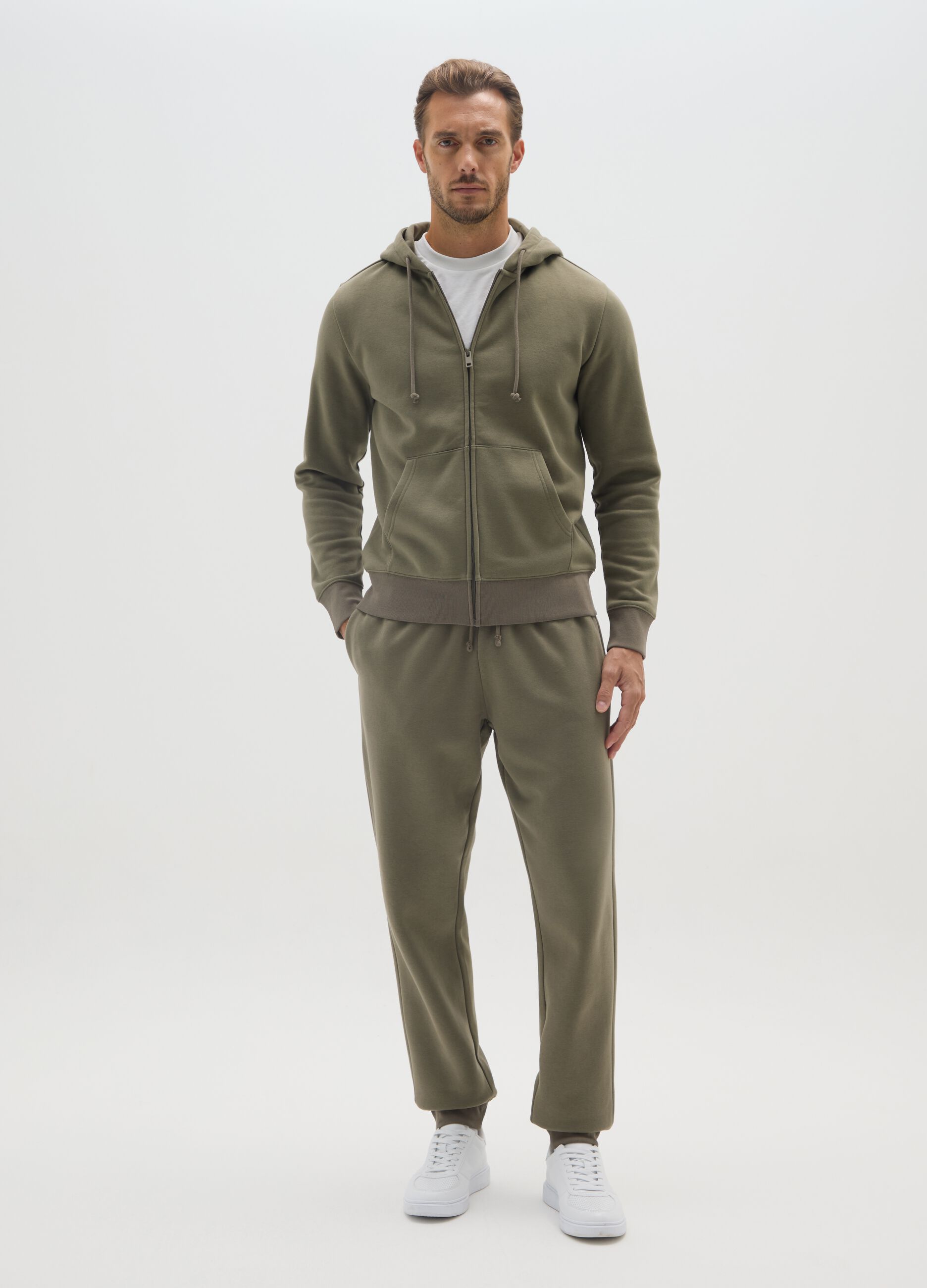 Green cotton blend joggers with regular fit