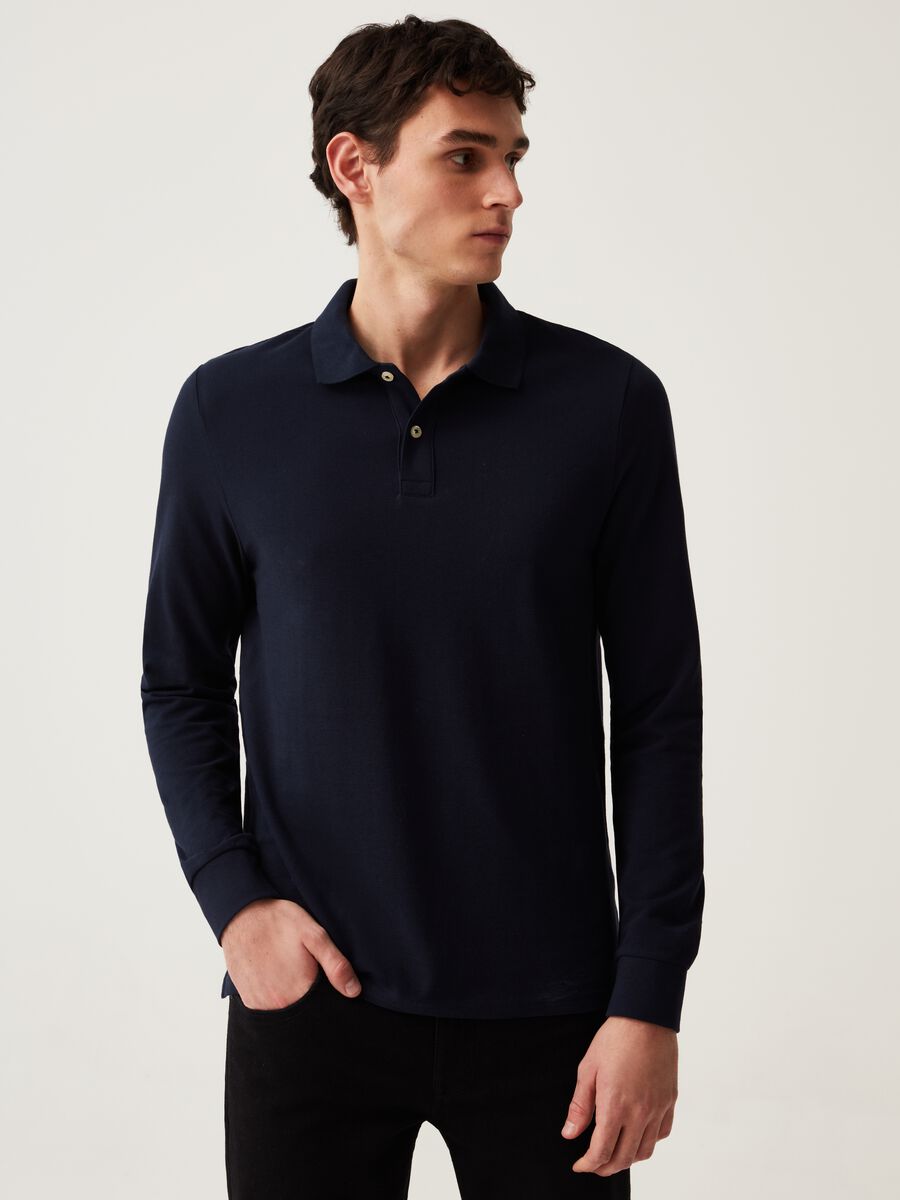 Long-sleeve polo shirt in cotton pique_0