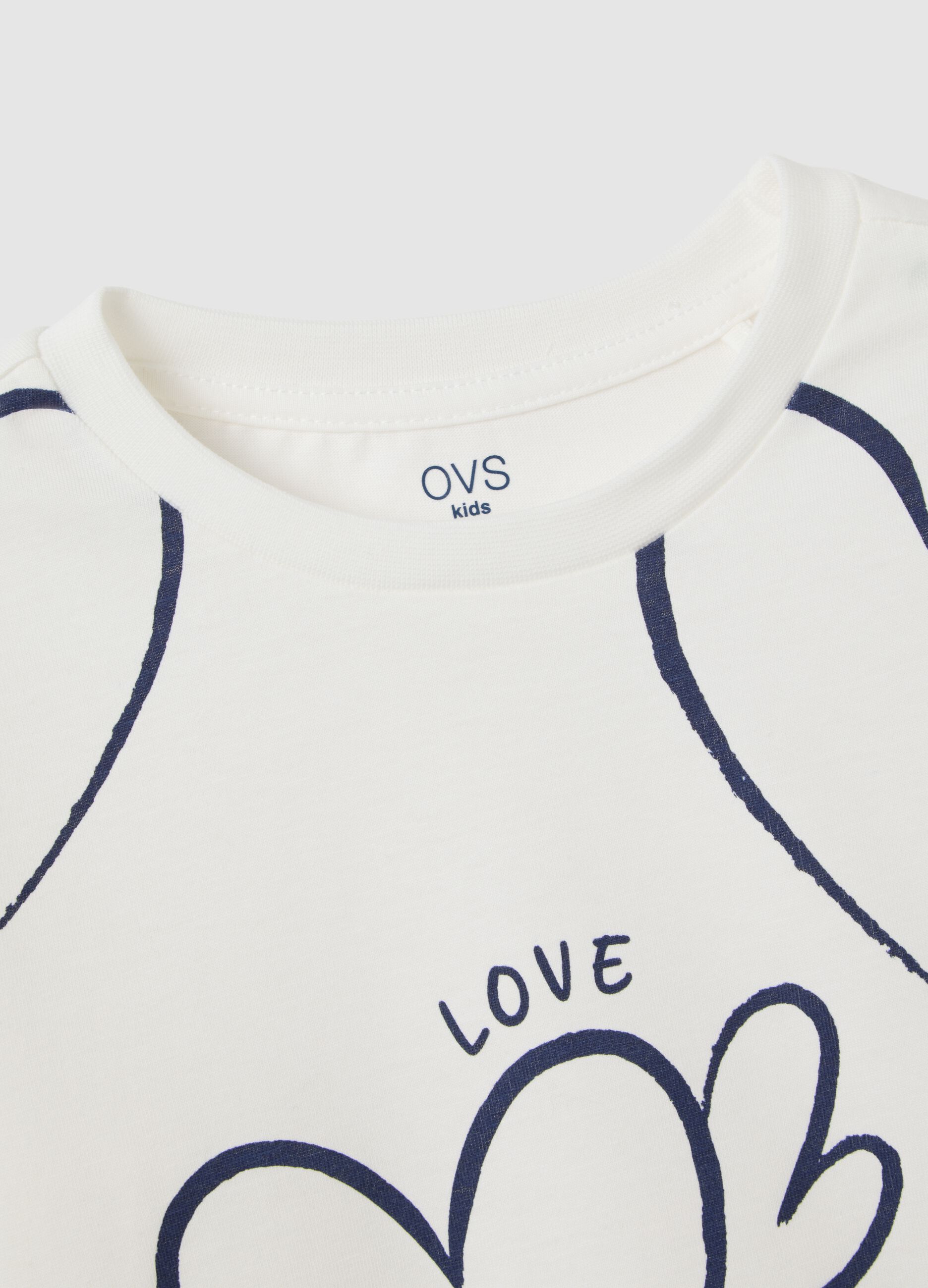 Girls' pure white cotton regular fit top with hearts