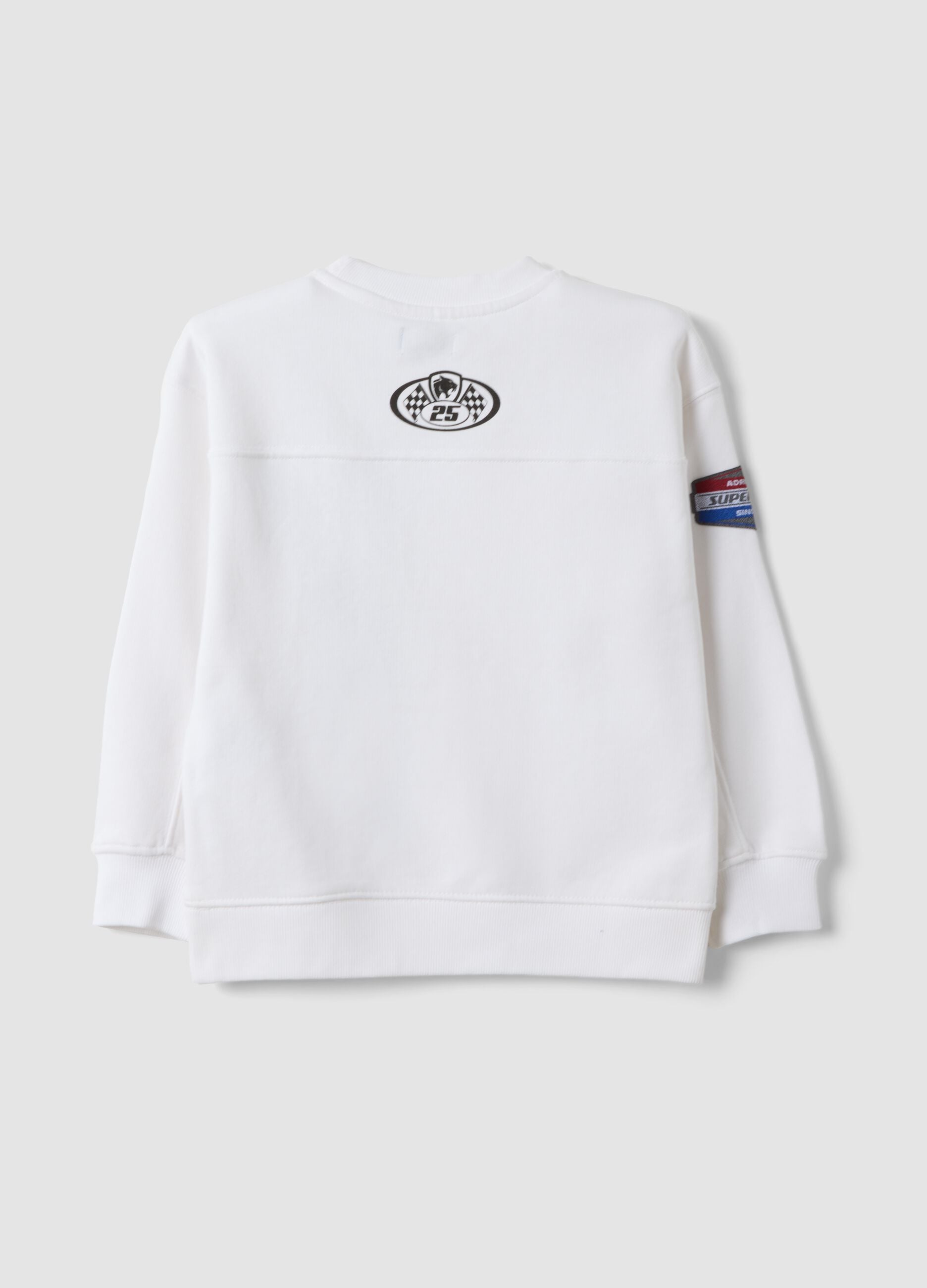 White cotton-blend crew-neck racing print sweatshirt for boys
