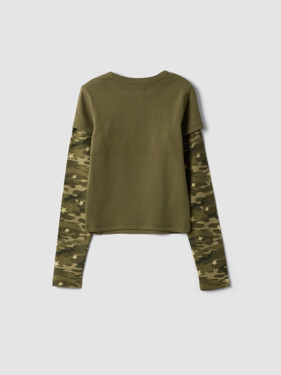 T-shirt verde in cotone elasticizzato con collo a costine slim fit_1
