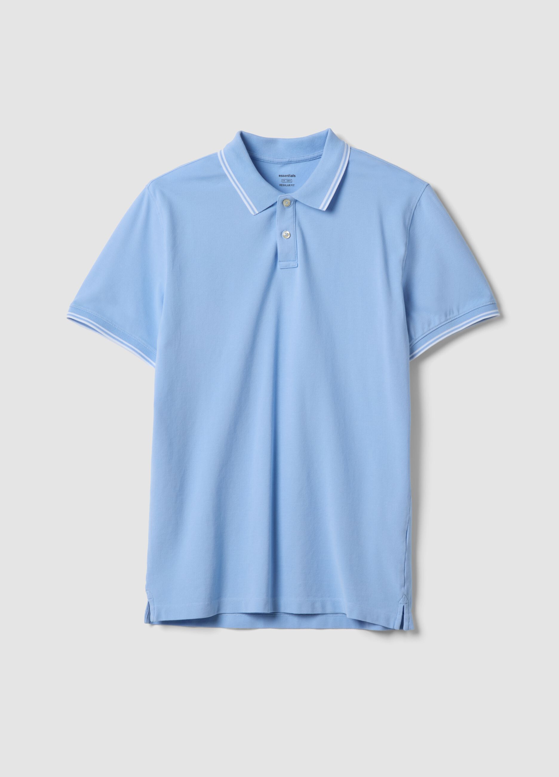 Light blue stretch cotton polo shirt, regular fit