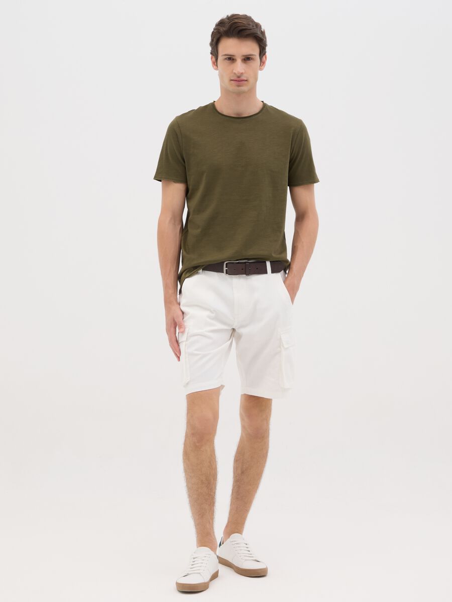 Men's pure white cotton regular fit shorts_0