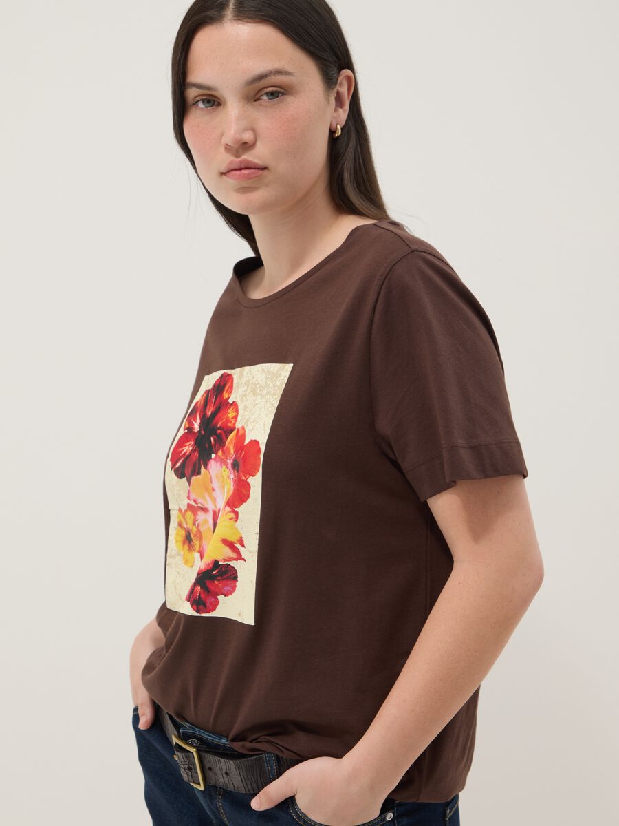 Brown pure cotton T-shirt with print, regular fit_0