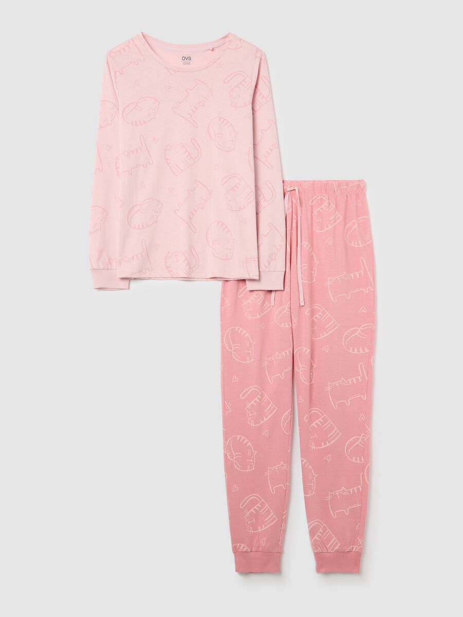 Pink cotton pyjamas with cats print_4
