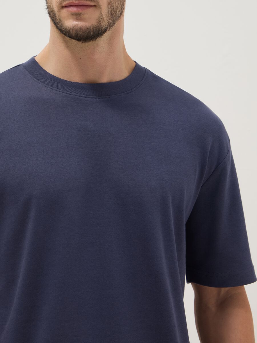T-shirt a maniche corte in puro cotone blu relaxed fit_3