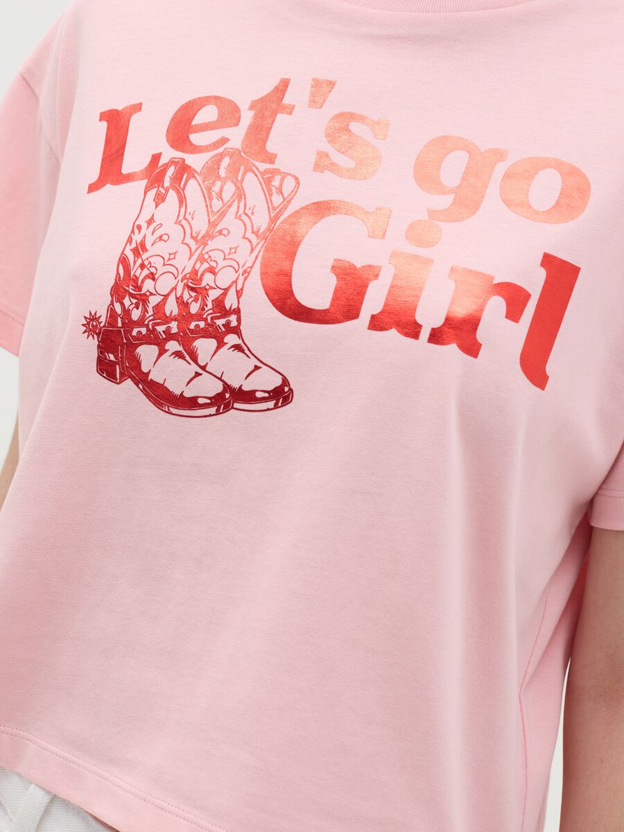 Pink cotton T-shirt with "Let's go Girl" print_2