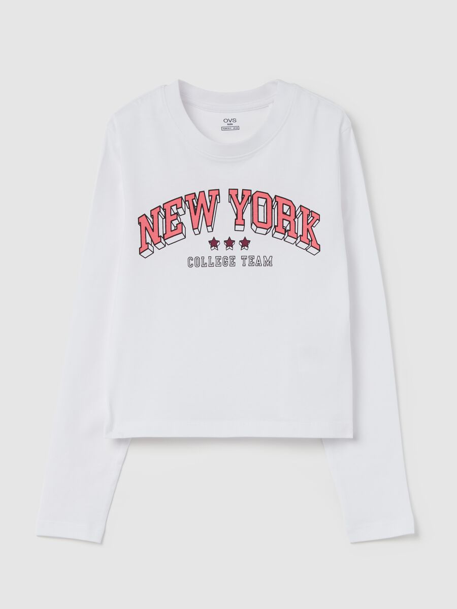 T-shirt crop a maniche lunghe con stampa_3