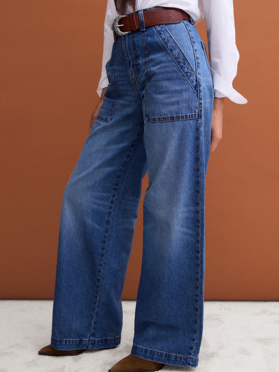 Jeans denim blu wide leg in puro cotone_3
