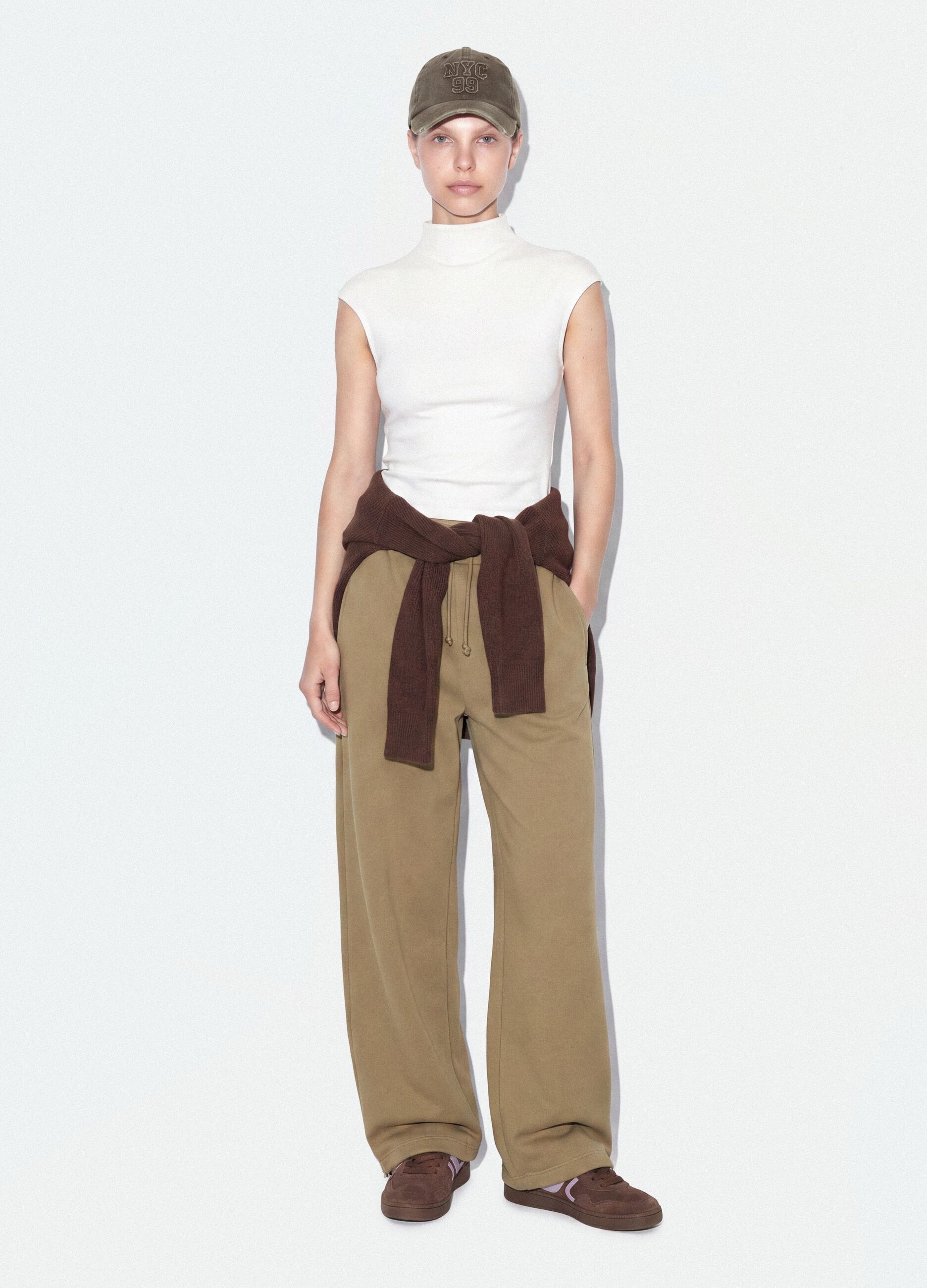 Beige cotton-blend baggy-fit jogger trousers