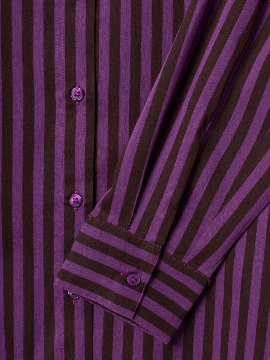 Camicia viola in puro cotone a righe con collo alla coreana regular fit_5