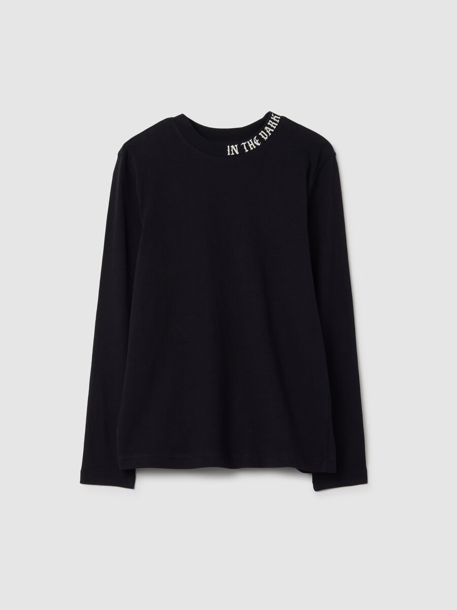 T-shirt da ragazzo in puro cotone nero regular fit_0