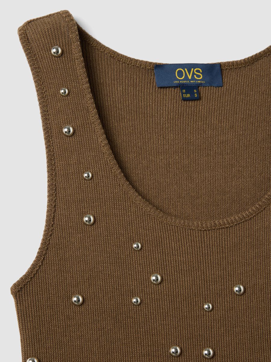 Brown regular fit tank top with metal embellishments_5