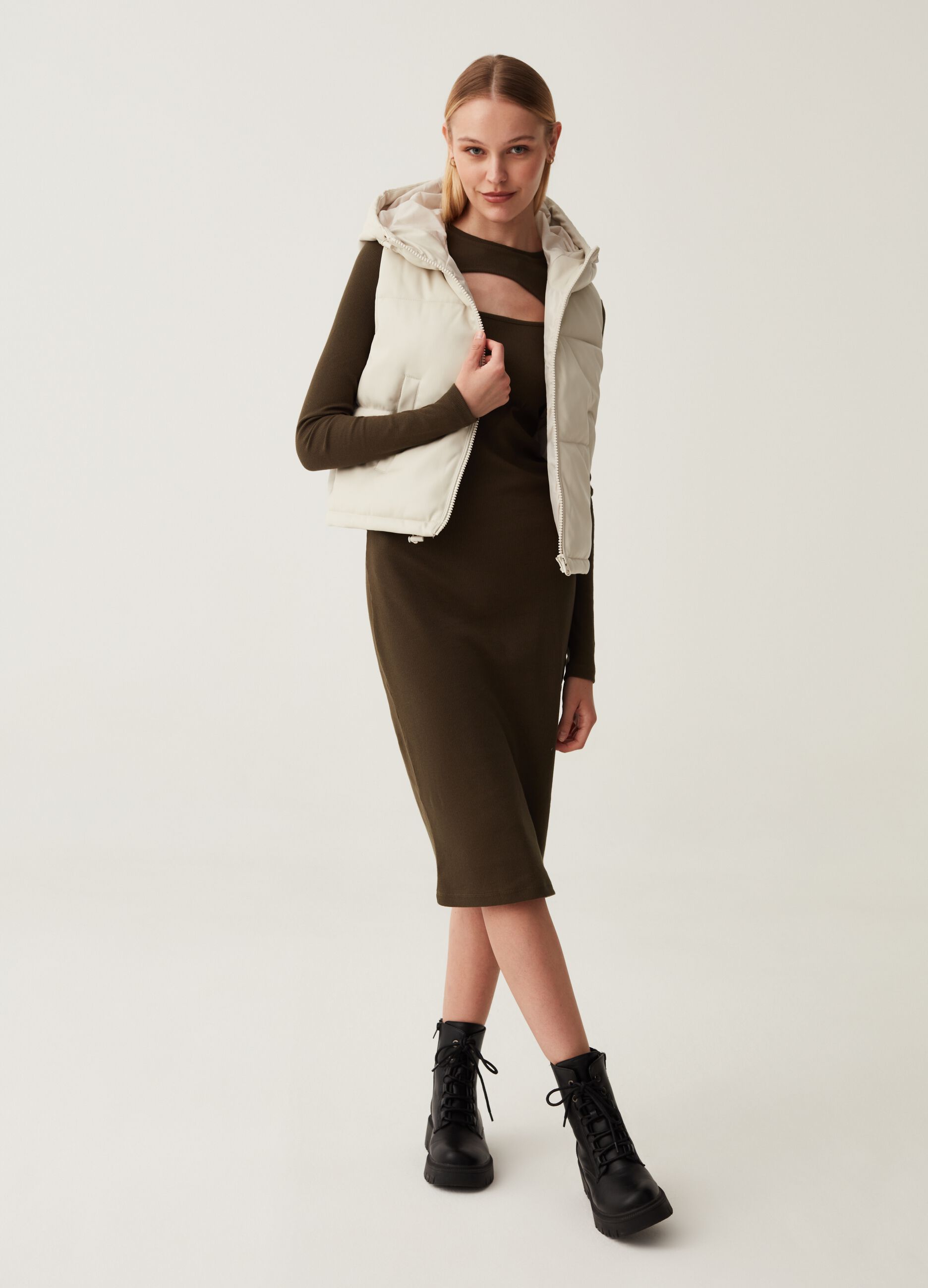 Gilet full-zip trapuntato effetto lucido_2
