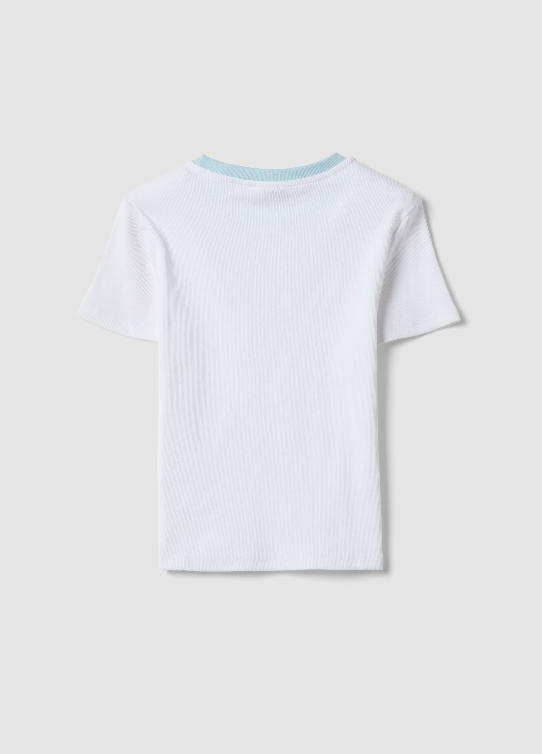 Girls&rsquo; white fitted stretch cotton T-shirt with embroidery