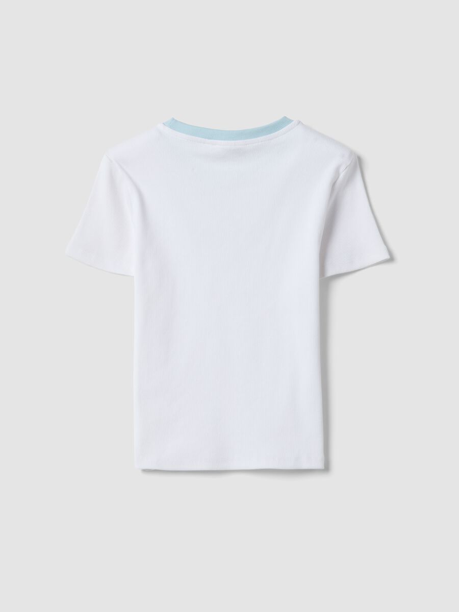 Girls&rsquo; white fitted stretch cotton T-shirt with embroidery_1