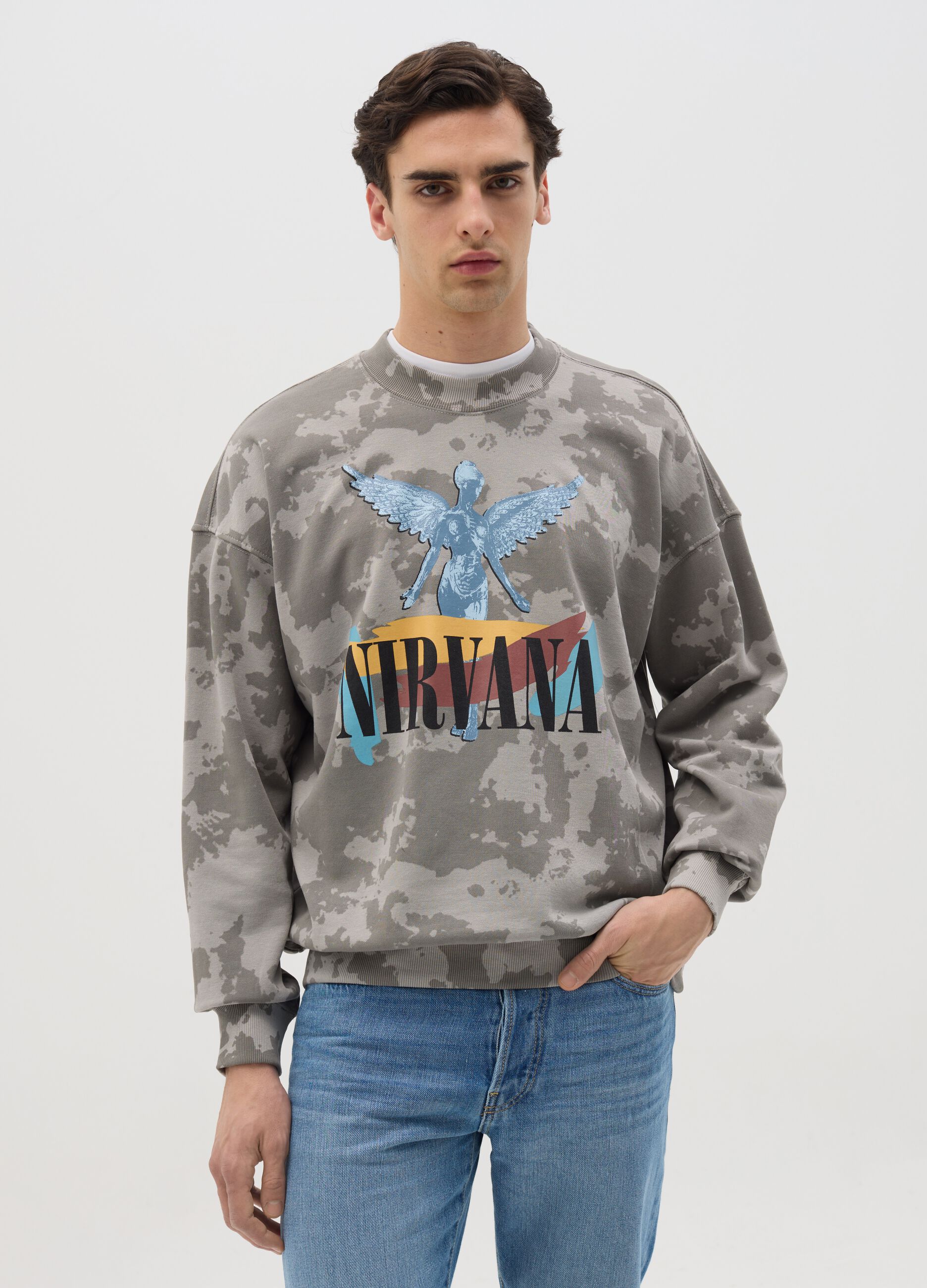Camouflage sweatshirt with Nirvana print