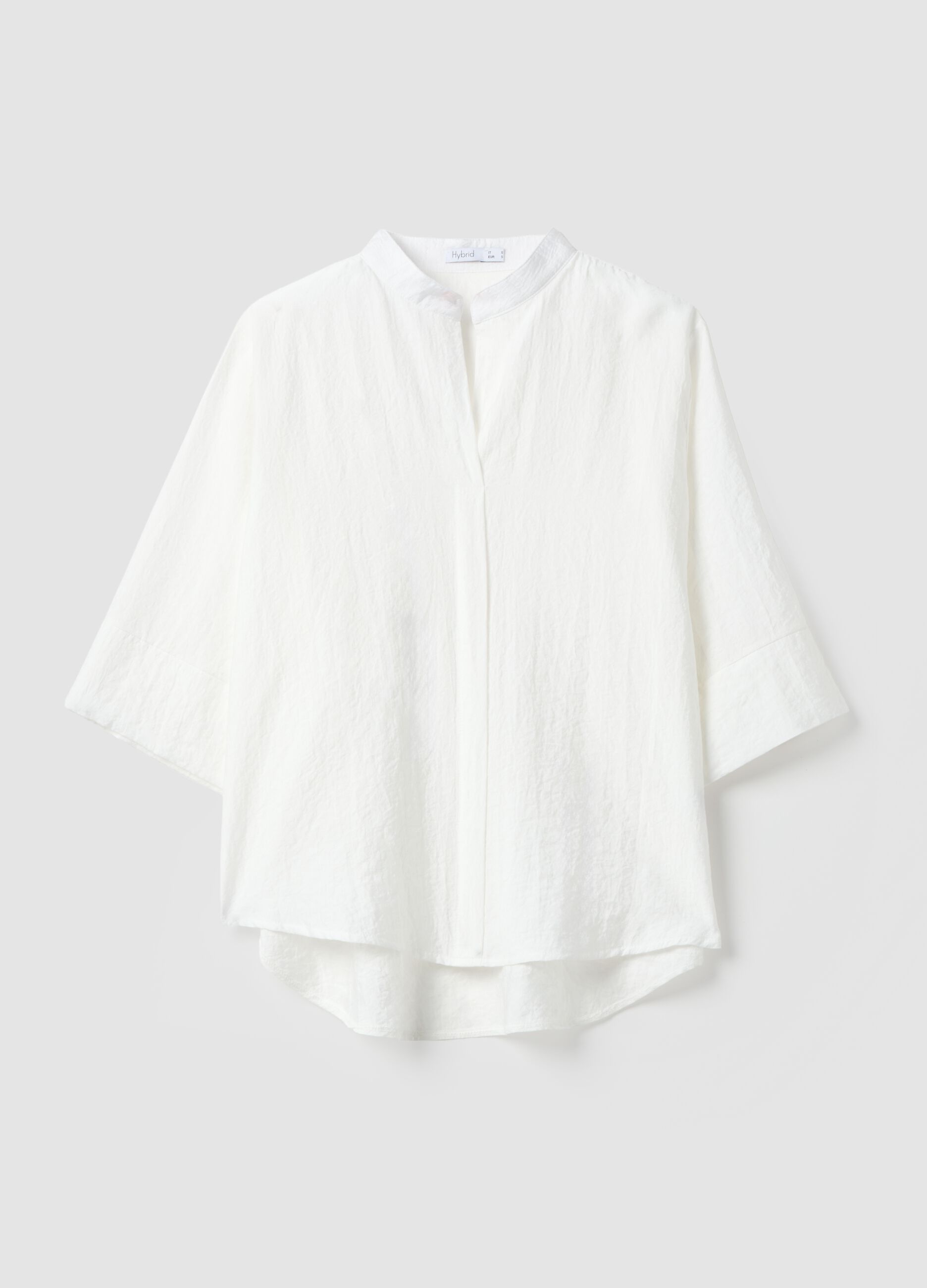 White viscose-blend shirt with mandarin collar