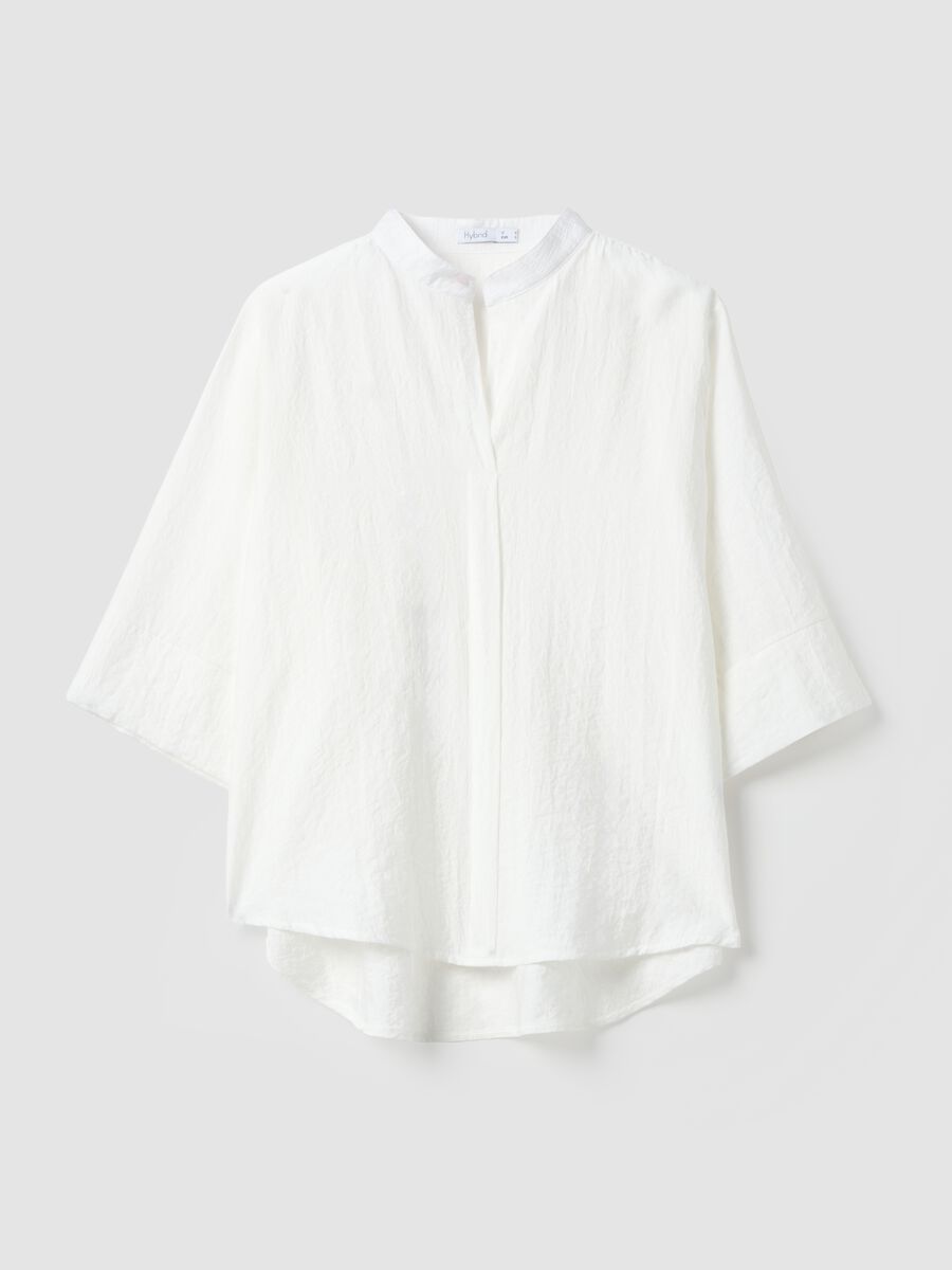White viscose-blend shirt with mandarin collar_0