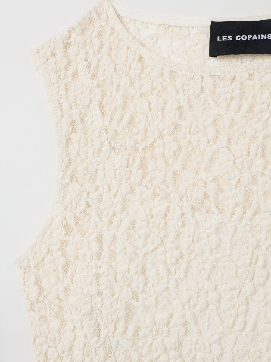 Women's beige lace fitted top_5
