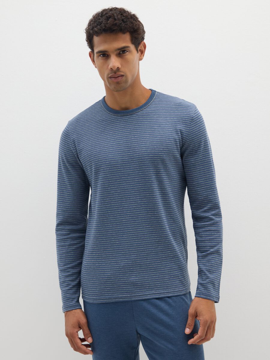 Pigiama blu a righe in puro cotone regular fit_1